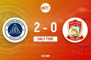 半場(chǎng)-新鵬城暫2-0西海岸 姚均晟、楊一鳴破門(mén) 雷森德傷退配圖